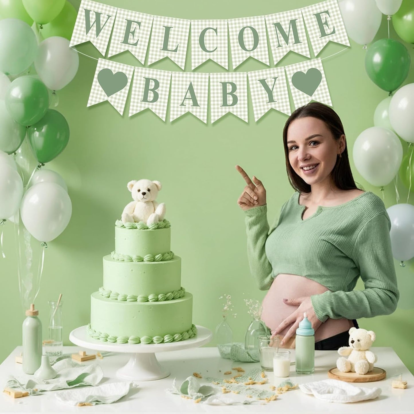 Hahafelt 1 Pcs Blue Gingham Welcome Baby Boy Banner for Baby Shower Party Decorations Pre Strung Gender Reveal Paper Banner for Table, Wall, Mantel Display Party Decor Supplies
