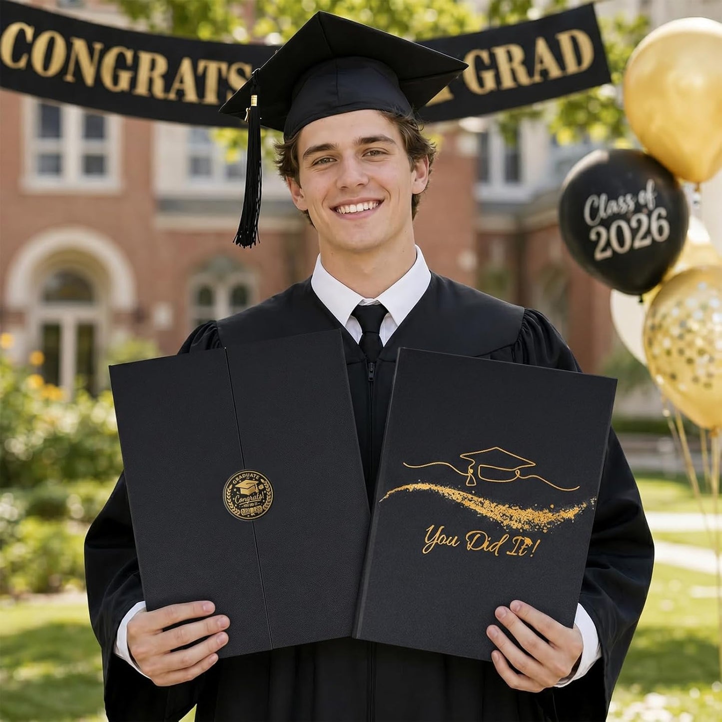 Graduation Guest Book 2026, Blue Gold Graduation Decorations Class of 2026 Graduates Sign in Book Signature Board Congrats Grad Decor Party Supplies, High School College Graduations Gifts for Her Him