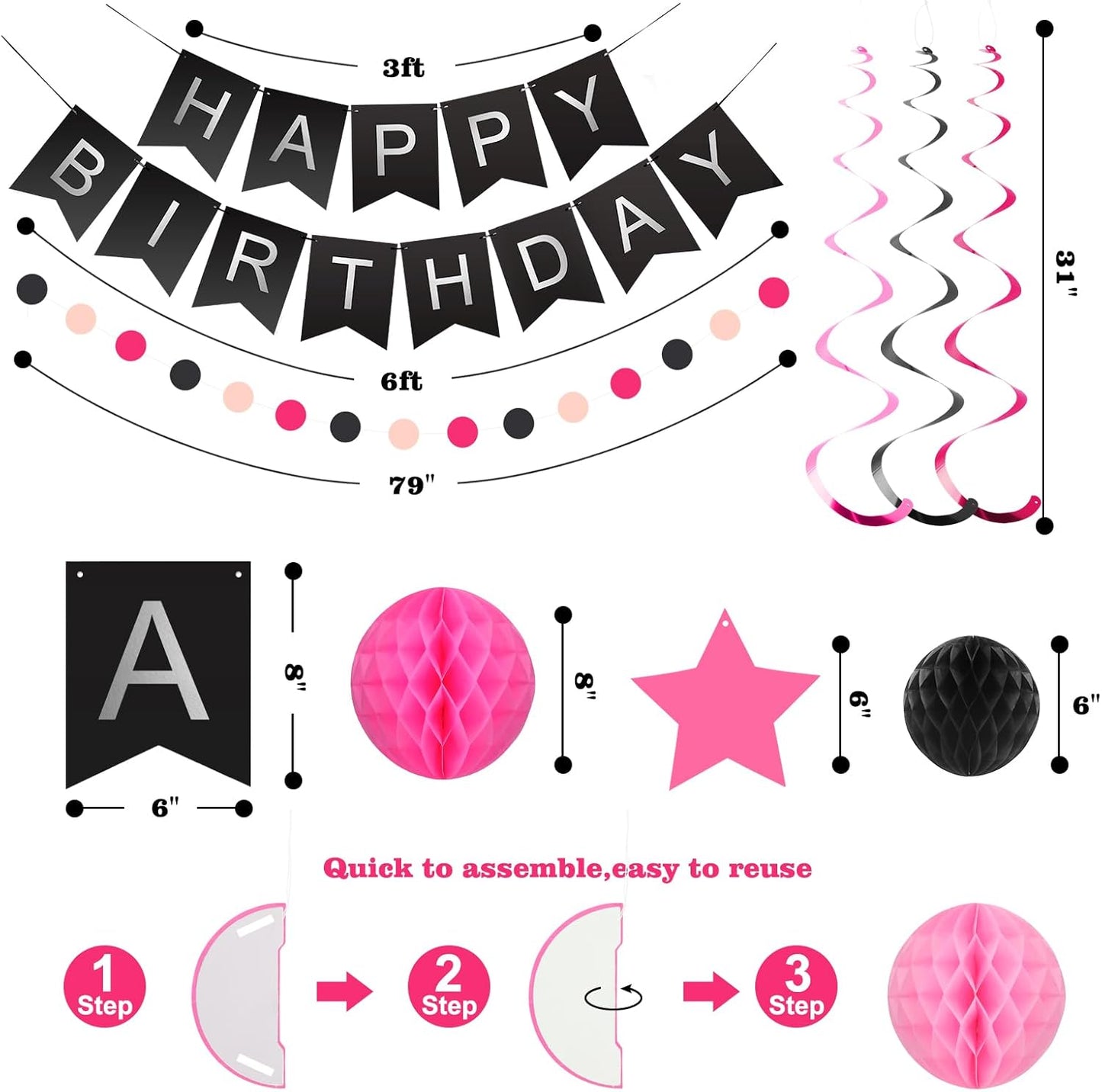 meowtastic Birthday Decorations, Happy Birthday Banner with Honeycomb Balls, Stars Hanging Swirl Streamers, Circle Dots Garland, Happy Birthday Party Decorations for Women Men Boys Girls (Blue)
