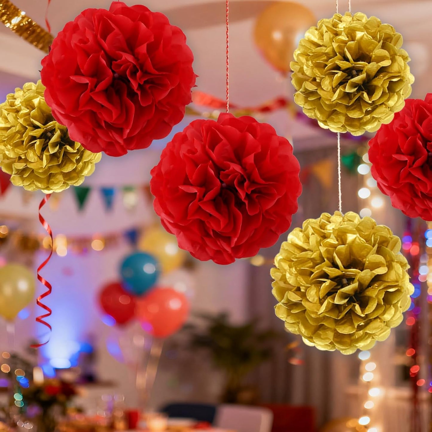BEISHIDA Hot Pink Tissue Hanging Paper Flowers Ball Decorations Set for Mother's Day Birthday Valentine's Day Anniversary Bridal Baby Shower Wedding Backdrops Home Outdoor Party Supplies(13 Packs)