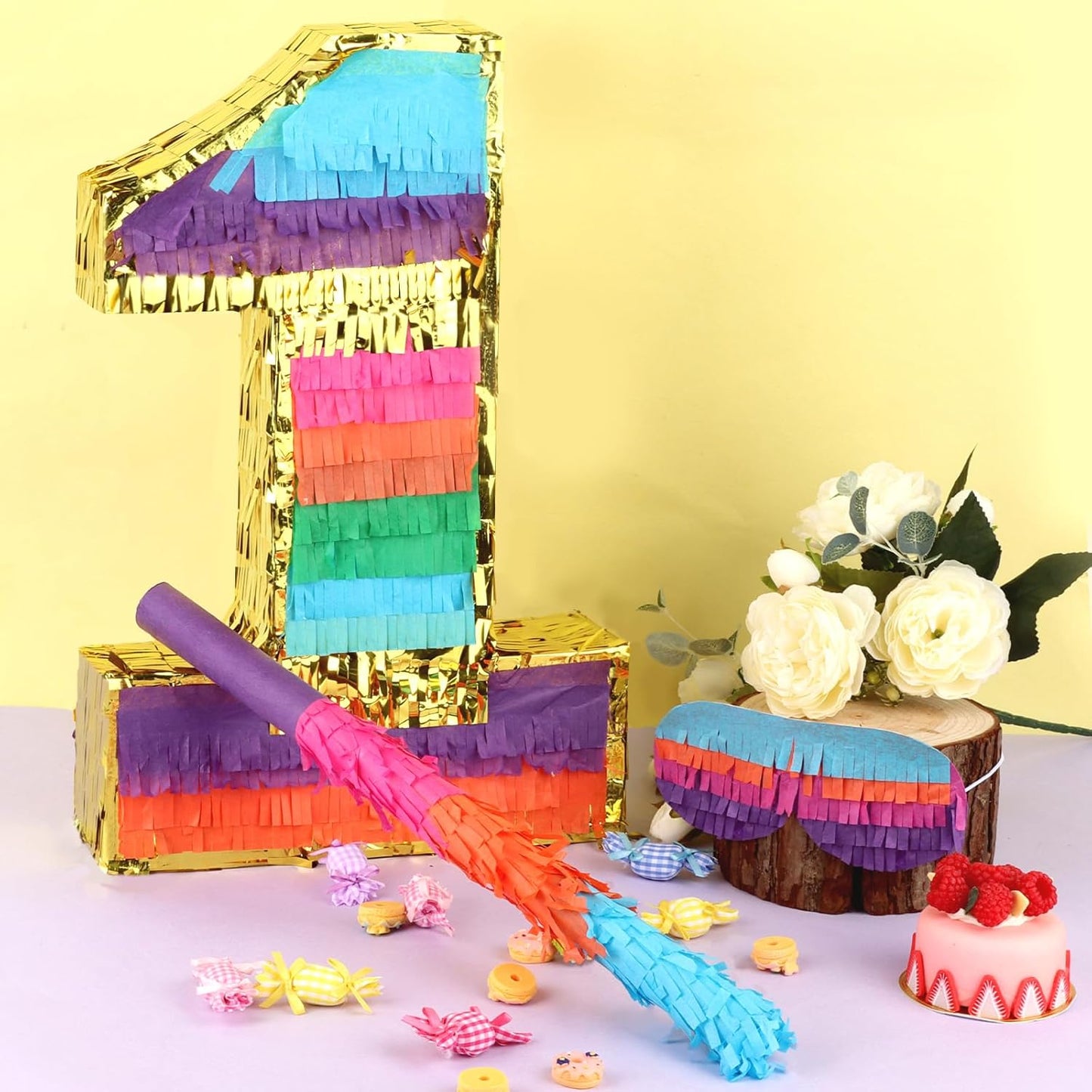 Dinosaur Pinata - Dinosaur Decorations with a Blindfold and Bat for Boys Girls Animal Themed Birthday Party Kids Classroom Game Decorations Supplies (15.7 x 11.4 x 3.1 Inches)