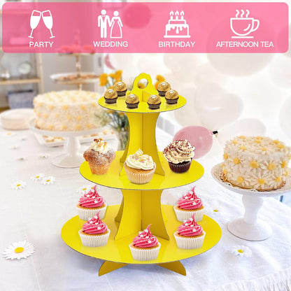 Soleebee 3-Tier Round Cupcake Stand, Cardboard Cupcake Tower, Dessert Cup Cake Stand Tower for Birthday Wedding Party Decoration, Cupcake Tier Stand 1 Set (Hot Pink)