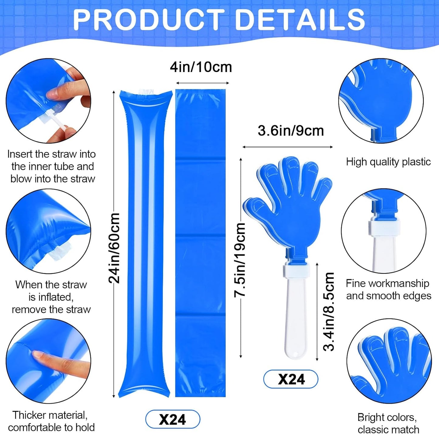 Yunsailing 96 Pcs Homecoming Noisemakers Team Spirit Accessories for Game Day Include Hand Clappers Cheerleading Pom Pom Thunder Stick Cheer Party Blower Plastic Whistle for Sport Fans(Gold)