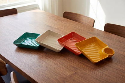 8-Pack 4-Color Chip and Dip Plates with Sauce Compartment, Reusable PP Plastic Divided Serving Trays, Stackable for Appetizer Salsa Dumpling Sushi, Dishwasher Safe