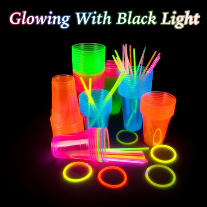 WYTAOHZL 60 Pack 12 Oz Neon Plastic Cups Glowing Plastic Neon Cups for Party Disposable Cup for Wedding Birthday and Party