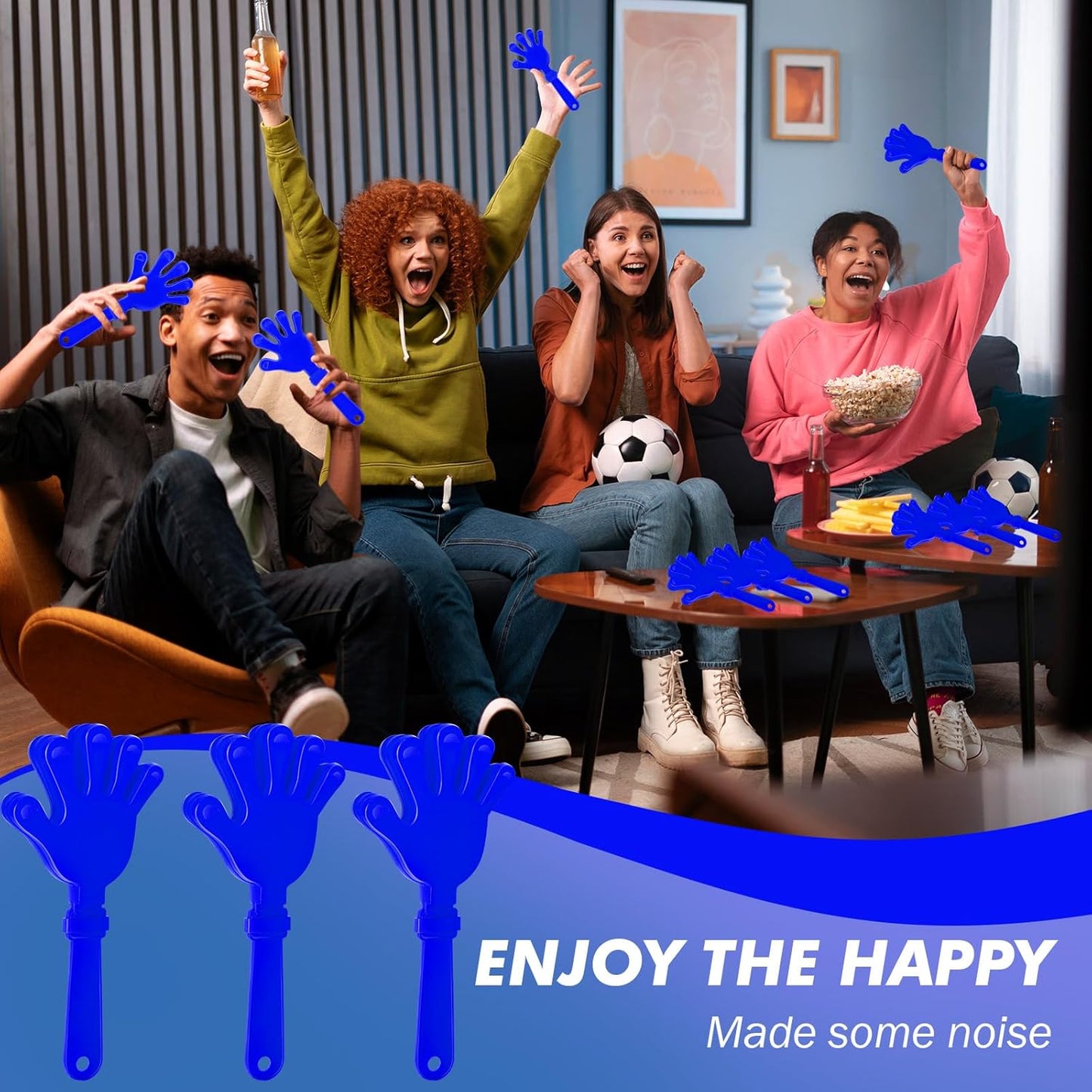 8 Pcs Hand Clappers Noisemakers 7.5 Inch Clappers Noisemakers Plastic Hand Clappers for Birthdays Game Football Sporting Events Cheers Supplies Dance Basketball Football Noisemakers(Blue)