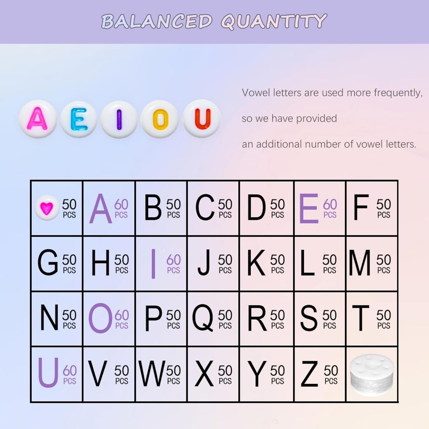 Amaney 1400pcs Glow Letter Beads, Heart Beads Whit Elastic Beading Cord,4x7mm Round Acrylic Alphabet Beads for Friend Bracelet Jewelry Making