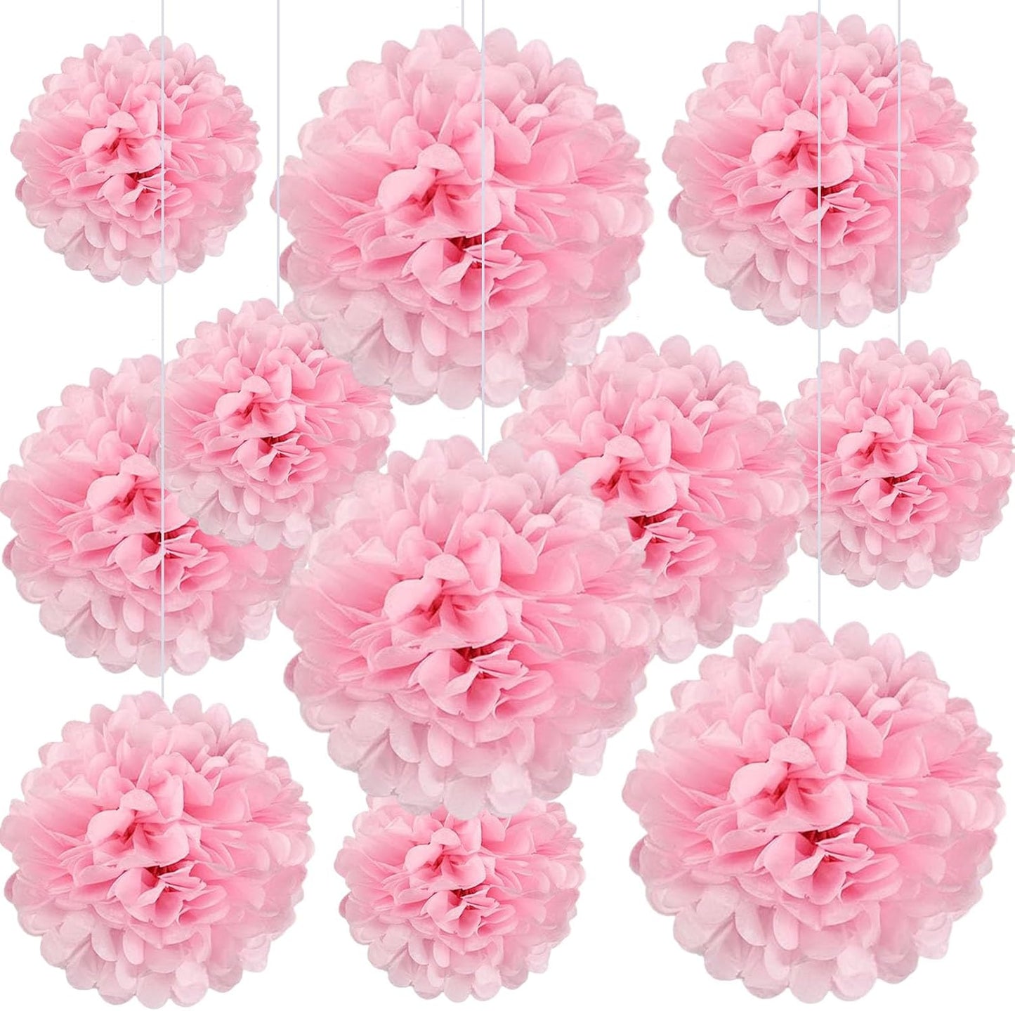 20 PCS Orange Tissue Paper Pom Poms, Tissue Pom Poms Flowers, Sizes of 6", 10", 12", 14" Hanging Paper Flower Ball for Wedding, Birthday, Halloween, Christmas, Baby Shower Party Decor