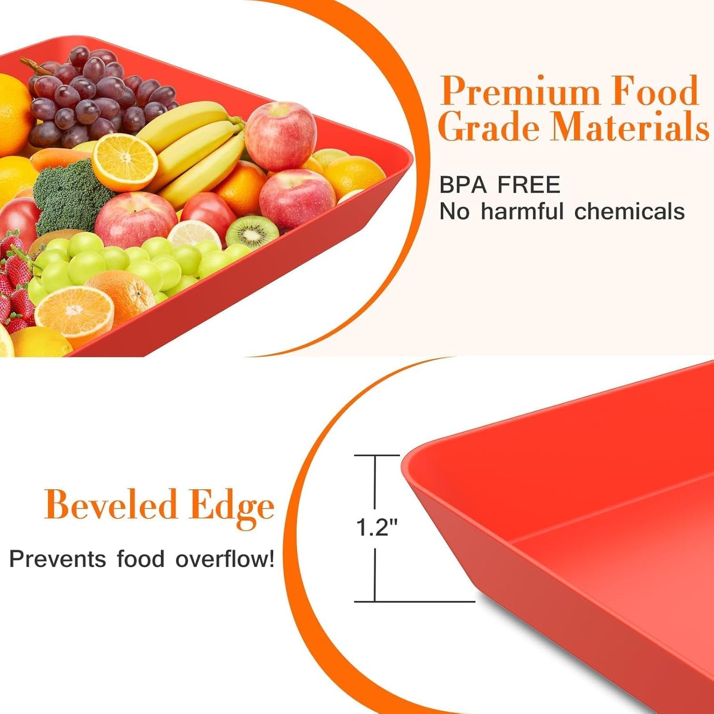 WOWBOX 4 pcs Serving Tray for Party, Grilling Accessories, Serving Platters for Snacks, Fruit, Reusable Plastic Trays for Serving Food and Pantry Organization in Kitchen & for Mothers Day Parties