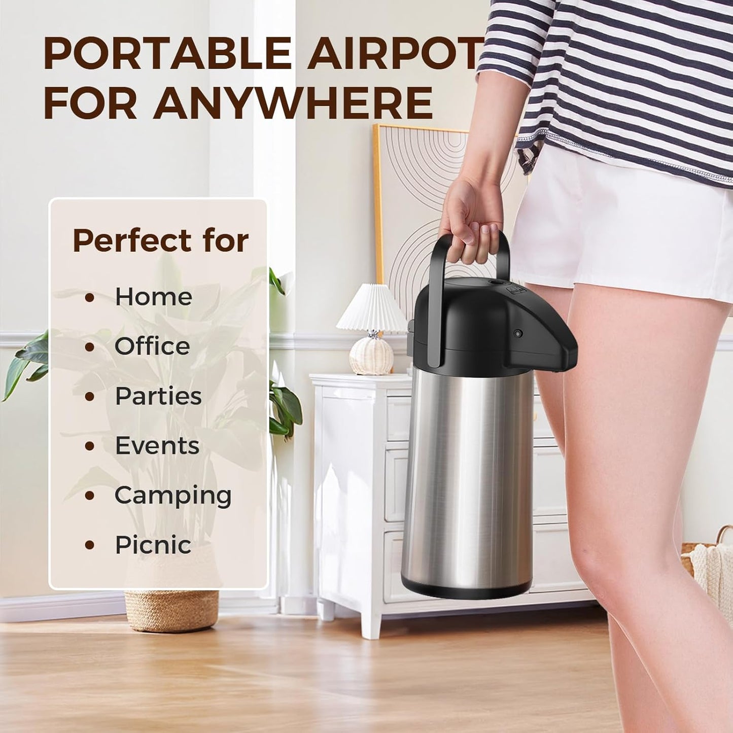 Coffee Carafe for Keeping Hot - Gezoss 102OZ / 3L Airpot Coffee Dispenser with Pump - Large Coffee Carafe for Hot Drinks Tea Liquid - Insulated Stainless Steel Hot Water Beverage Urn for Parties