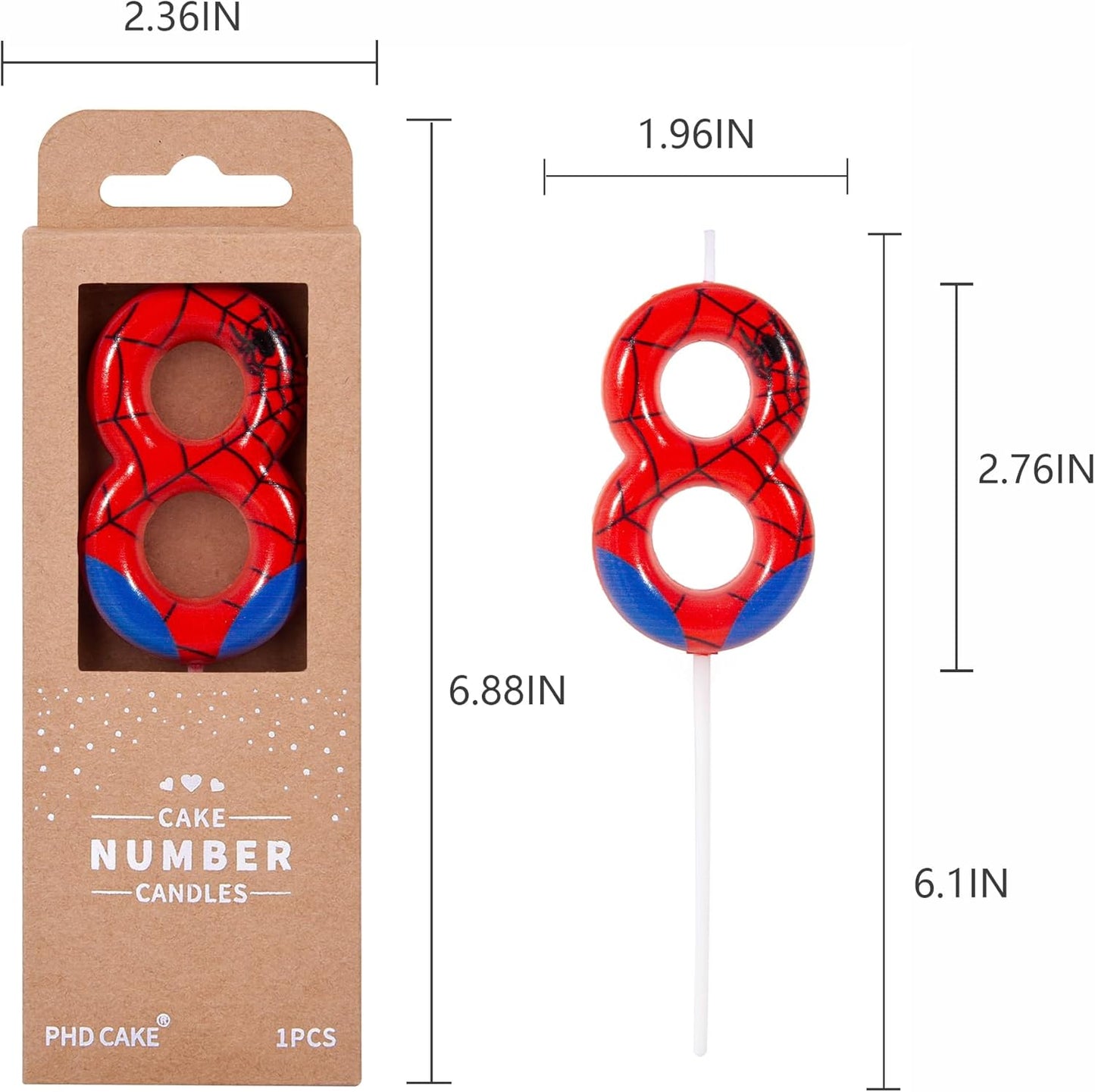 PHD CAKE 2.76 Inch Number 3 Spider Birthday Candles, Spider Cartoon Themed Number Candles, Cake Number Candles, Party Celebration