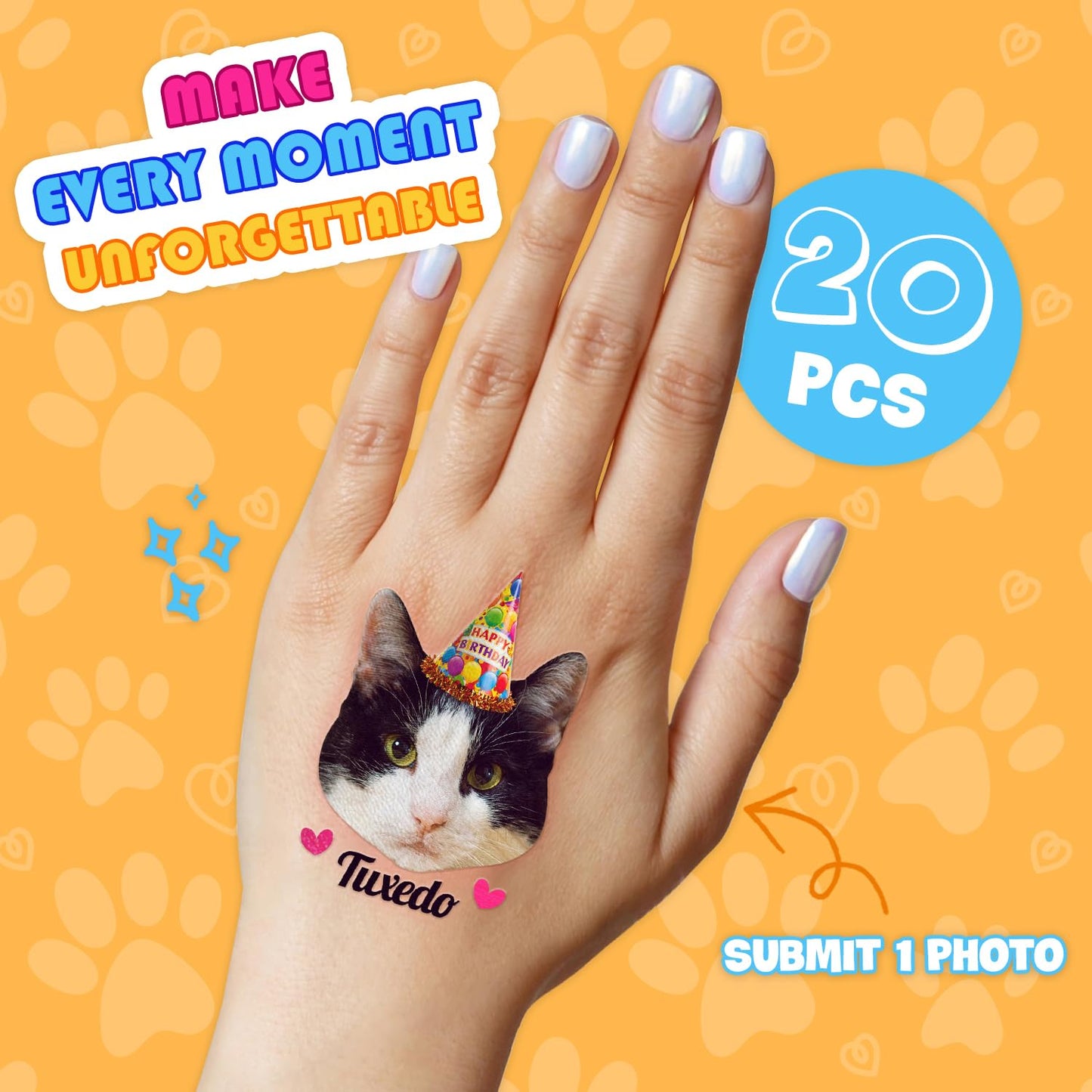 96 PCS Cat Cats Pet Pre-Cut Temporary Tattoos for Kids | Super Cute Themed Birthday Party Favors, Supplies, Decorations, Animal Paw Fake Tattoo Stickers Gifts for Boys Girls Rewards