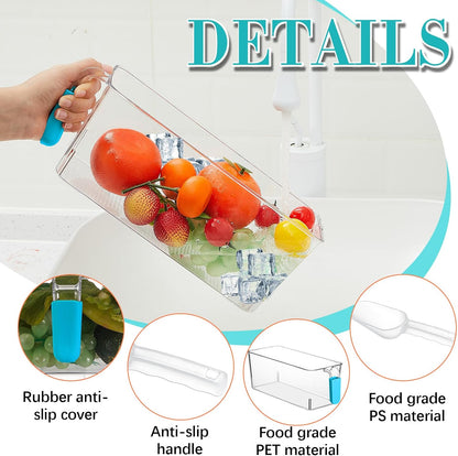 Havawish Ice Storage Bin and Flexible Scoop Set Plastic Freezer Bin with Pull Out Handle Storage Bucket Clear for Container with Scoop(Grey,10.83 x 4.92 x 4.33 in,Classic)