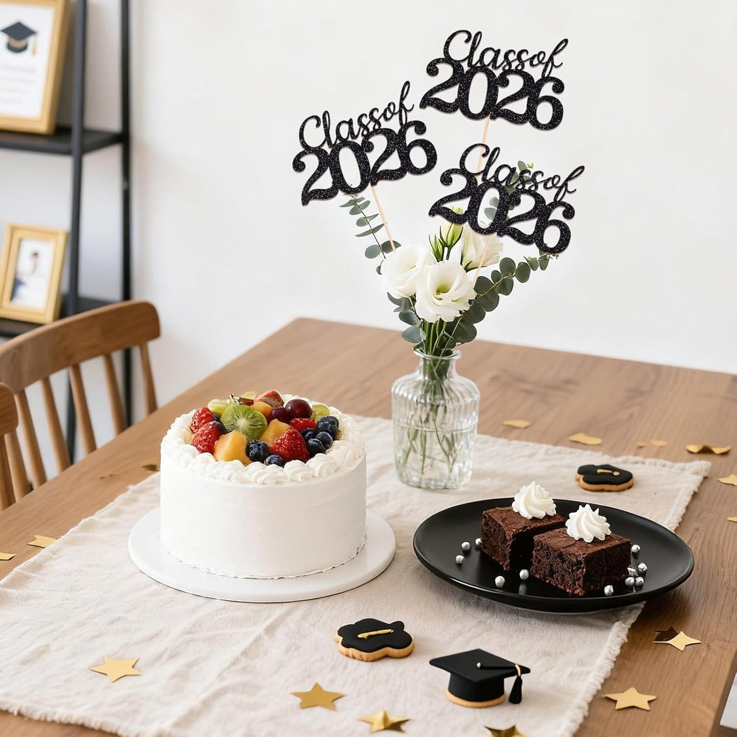 Gold Class of 2026 Double-sided Graduation Table Centerpieces, 12 Pcs Grad Party Decorations with Sticks, Graduation 2026 Party Supplies for Table Decor