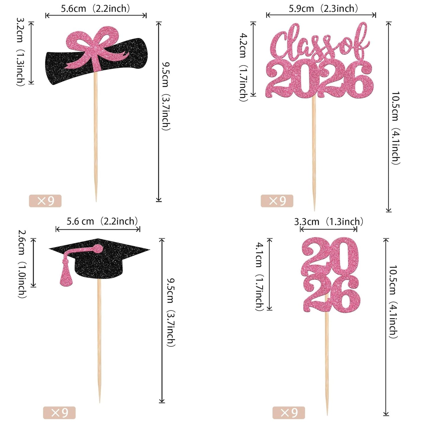 36 PCS 2026 Graduation Theme Cupcake Toppers Glitter Class of 2026 Grad Cap Diploma Cupcake Picks 2026 Graduation Theme Party Cake Decorations Supplies Deep Blue