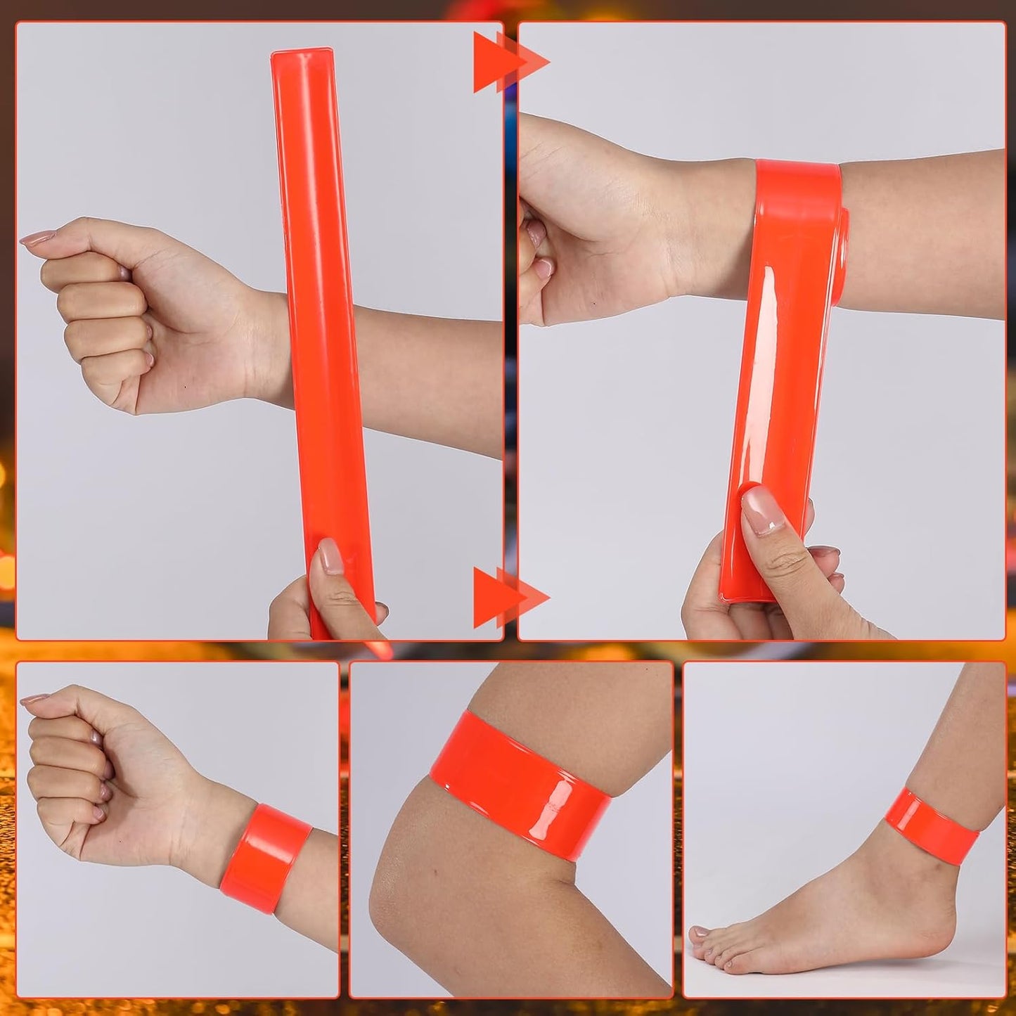20 Pcs Reflector Snap Bands Fluorescent Slap Armbands High Visibility Slap Reflector Strips Safety Bands for Children Adults Boys and Girls When Cycling Running Hiking Jogging