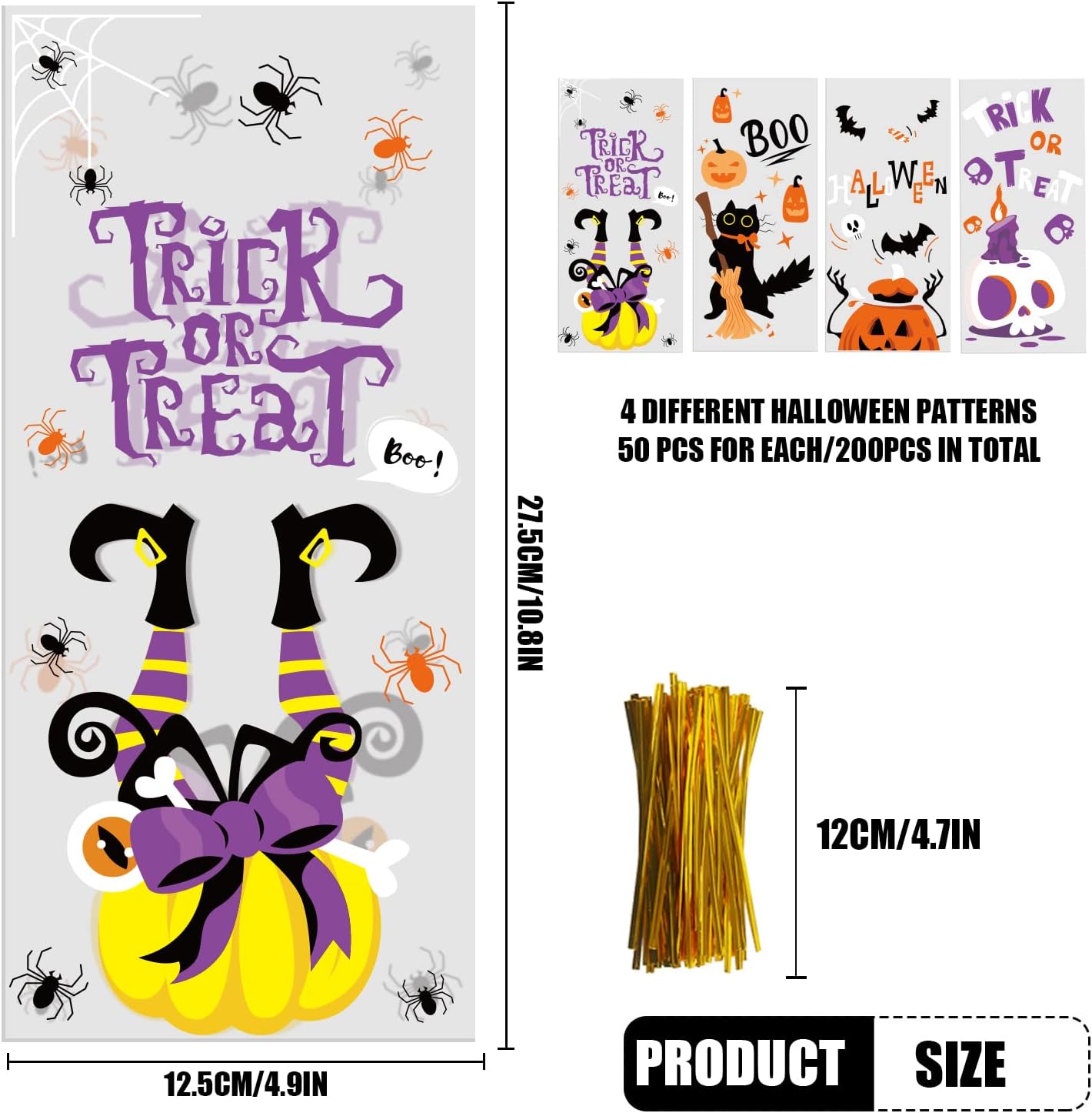 CCINEE 150 Pcs Cellophane Treat Bags, 5 X 11 Inches Gold Star Print Clear Gift Wrap Candy Bags Goodie Bags with Twist Ties for Wedding, Birthday Party Favors, Bakery, and Gift Packaging