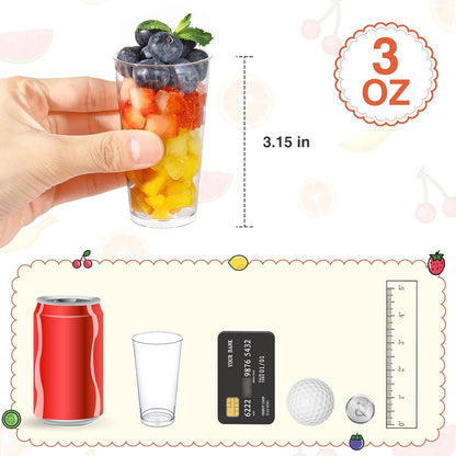 Eupako 3 oz Plastic Dessert Shooter Cups with Spoons - 100 Pack Mini Clear Slanted Appetizer Cup, Small Dessert Cup for Jello Shots, Parfait, Puddings, Mousse