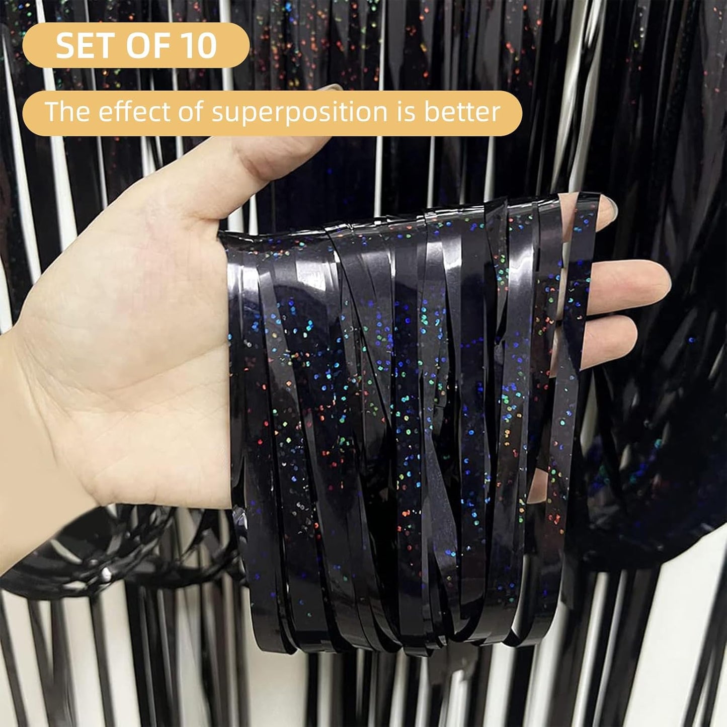 10 Pack Silver Backdrop Curtain 3.2ft x 8.2ft Metallic Tinsel Foil Fringe Curtains Photo Booth Background for Birthday Party Decoration Baby Shower Engagement Wedding Christmas Decoration (Silver)