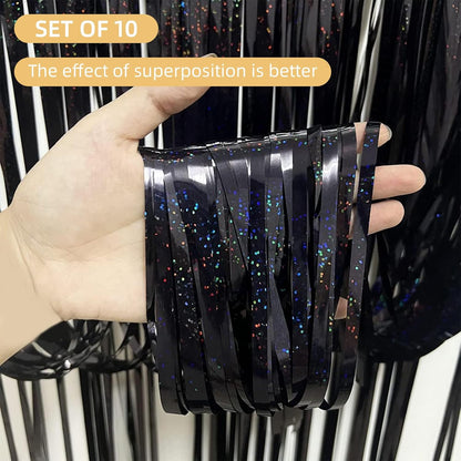 10 Pack Silver Backdrop Curtain 3.2ft x 8.2ft Metallic Tinsel Foil Fringe Curtains Photo Booth Background for Birthday Party Decoration Baby Shower Engagement Wedding Christmas Decoration (Silver)