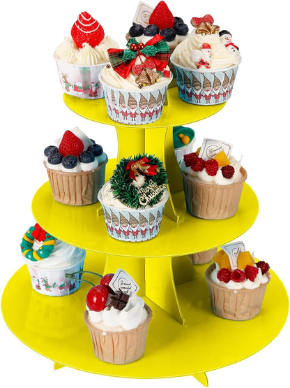 YLDW Cupcake Stand, 3-Tier Cupcake Stand Display, Cardboard Cup Cake Tower Stand, Disposable Dessert Stand for Birthday Tea Party Baby Shower Treat Decorations, Pink