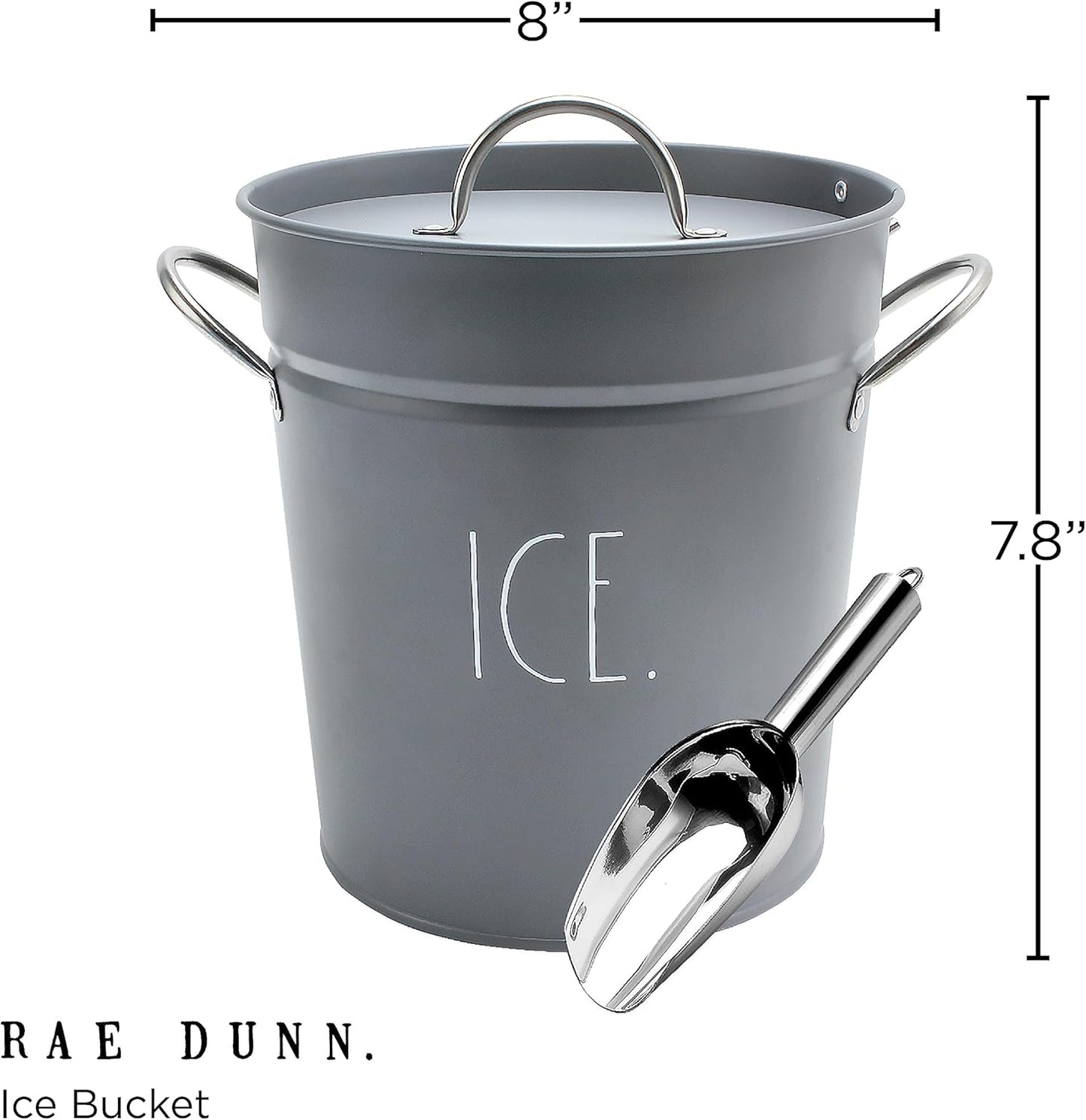 Rae Dunn Ice Bucket with Scoop - Stainless Steel Bucket with Handle, Lid and Ice Scooper - 4 Qt. Storage Bin for Ice Cubes for Bars, Parties, Backyard Barbeques, Picnics, and Camping (Sage)