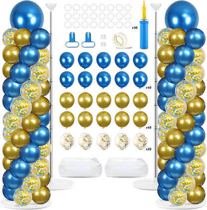2 Set Black and Gold Balloons Column Stand Kit with 100 Balloons Adjustable Balloon Stand with Bases for Floor Black Gold Confetti Balloon Column Kit for Bridal Shower Valentine Birthday Party Decor