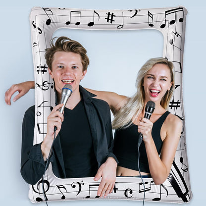 Music Notes Party Inflatable Selfie Photo Frame Music Party Blow up Picture Frame Karaoke Themed Party Supplies for Musical Concert 50's Birthday Wedding Hen Bachelorette Party