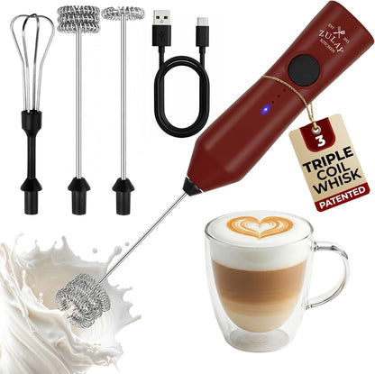 Zulay Kitchen Powerful Milk Frother Wand With Duracell Batteries - Ultra Fast Handheld Drink Mixer - Electric Whisk Foam Maker for Coffee, Lattes, Cappuccino & Matcha - Z1 Motor - Black - Colors A