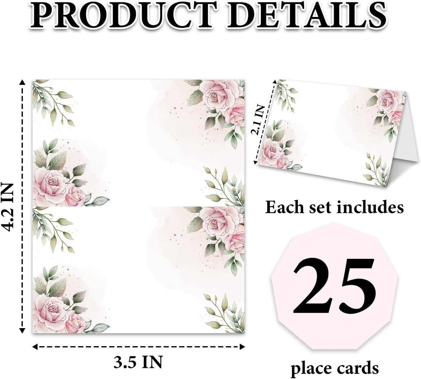 Blue Floral Place Cards for Table Setting, Birthday Baby Shower Folded Tent Cards Wedding Seating Cards for Bridal Shower, Anniversary, Engagement Food Name Card for Party Decoration, 25pcs /A10