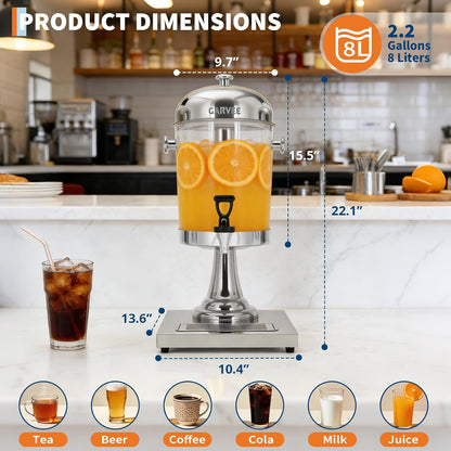 Garvee 2.2 Gallon Commercial Beverage Dispenser, Stainless Steel Beverage Dispenser with Ice Core, Stand & Spigot for Cold Juice, Iced Tea and Lemonade At Parties & Weddings