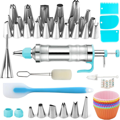 Dessert Decorating Syringe Set, Icing Piping Kit Stainless Steels Cake Decorating Tools 30 Piping Icing Nozzles Cupcake Decorating Kit - Black