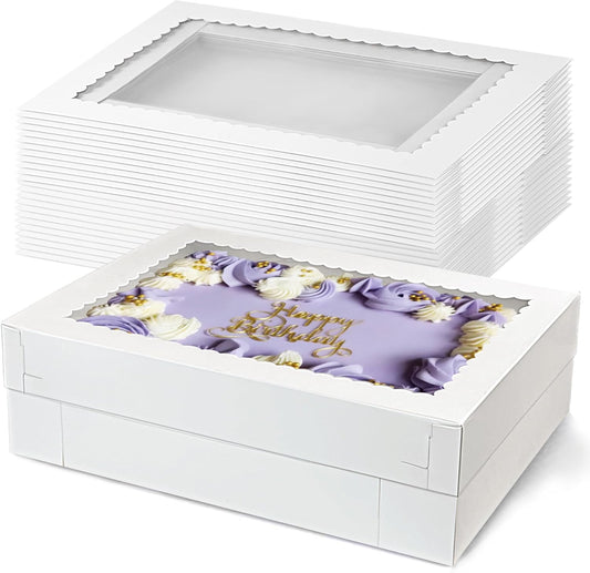 MUMULULU 12 PCS 16x11x4 Inch Cake Boxes with Window White Bakery Boxes Large Treat Box for Donuts Cookies Dessert Cupcakes Pastry Baking Pie Packaging