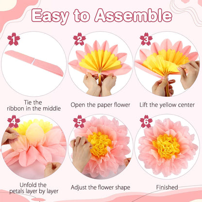 BestoFun 14 PCS Orange & Hot Pink Tissue Paper Flowers – Vibrant Party Decorations for Birthday, Baby Shower, Wedding, Fiesta, and Holiday Events