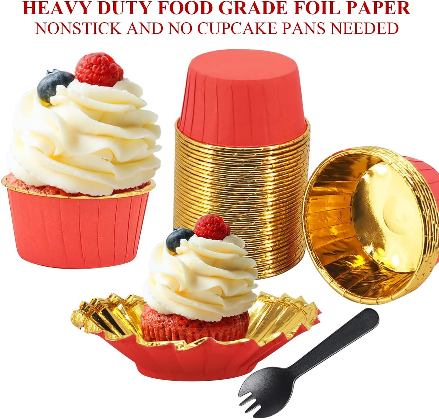 Cupcake Liners with Lids 50 Pack,LNYZQUS 5oz Large Foil Cupcake Cups Muffin Tins,Disposable Baking Cups Muffin Liners Wrappers Holders for Wedding Valentine-Pink in gold