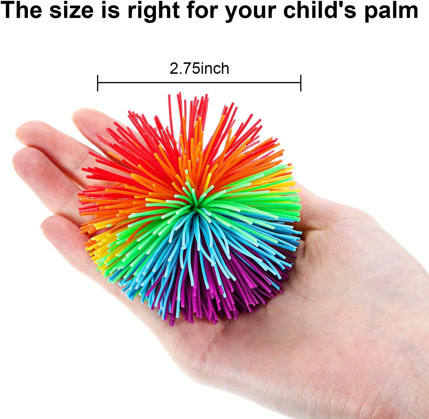 Leinuosen 12 Pieces Stringy Balls Sensory Stringy Ball Soft Rainbow Pom Bouncy Stress Bags Basket Stuffers Fillers Graduation Party Favors Birthday End of Year Gifts, Multicolor (2.75 Inch)