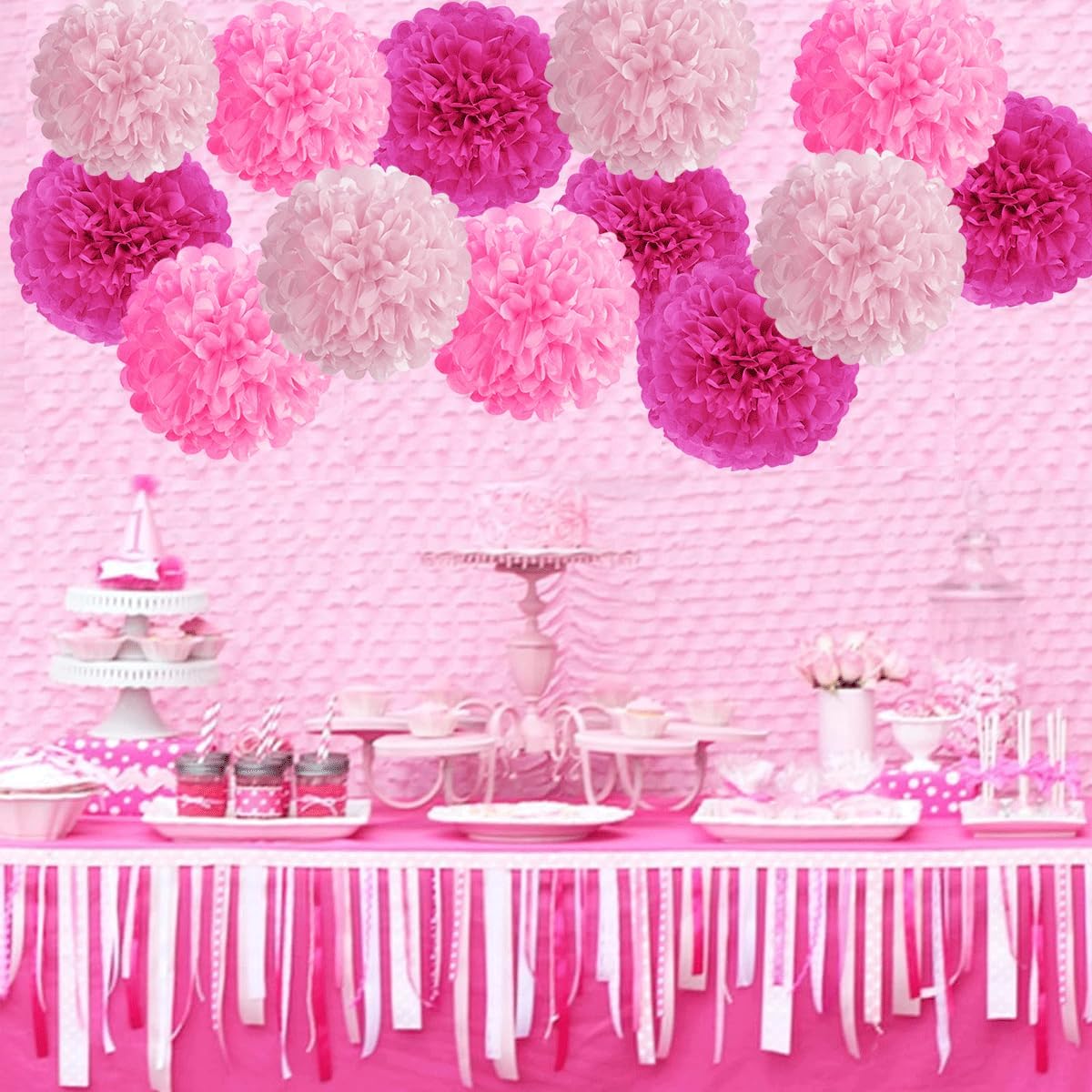 16PCS Pastel Paper Tissue Pom Poms Decoration Macaron Rainbow Candy Ice Cream Easter Paper Flower Balls Wall Hanging Decor for Birthday Wedding Spring Pastel Decoration