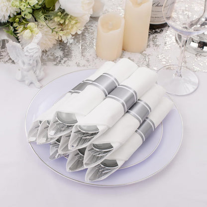 Supernal 240 Silver Plastic Silverware Set - 60 Sets Pre Rolled Napkins with Cutlery - Mirror Polished Real Look Disposable Silver Utensils- Elegant Heavy Duty Flatware for Weddings & Catering