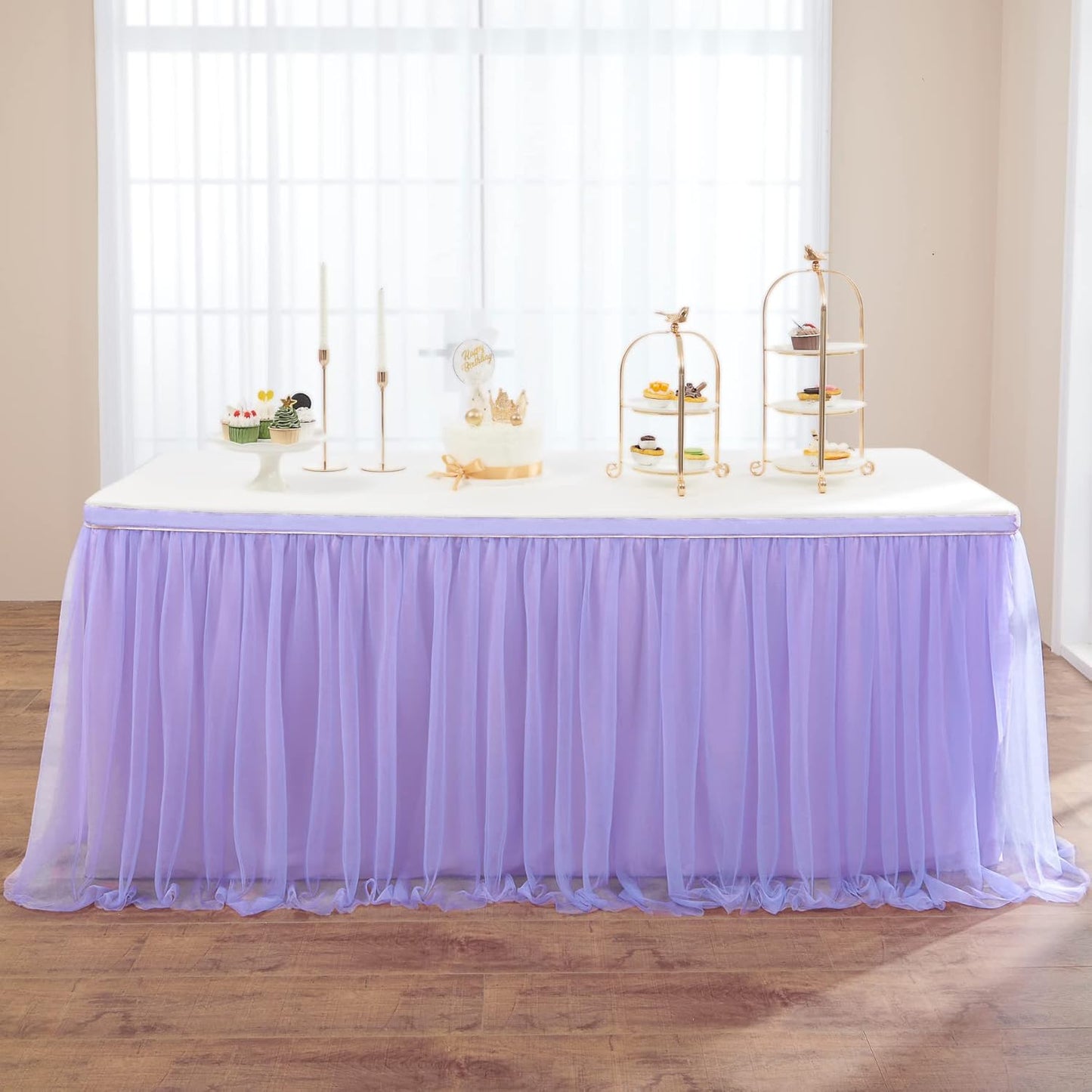 72inch Champagne Gold Tulle Table Skirts for Rectangle Round Tables, Gold Grim Ruffle Tulle Tutu Cloth Table Skirt 6ft for Wedding Birthday Party Cake Dessert Decor(No Top Cover)