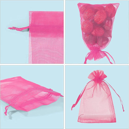 ANZNKU 50 Pack Organza Bags 5 x 7 in White Small Mesh Gift Bags Bulk Drawstring for Wedding Party Favors, Little Goodie Bag for Candy Jewelry Soap Makeup, Treat Sachet Pouch for Mothers Gifts Wrap