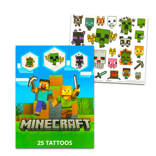 Minecraft Temporary Tattoos for Kids and Adults - 25 Minecraft Tattoos For Party Favors Goodie Bags and More (Party Supplies Bundle)