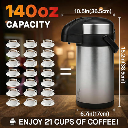 Coffee Carafe for Keeping Hot - 102oz/3L Airpot Coffee Dispenser with Pump - Insulated Stainless Steel Hot Beverage Dispenser for Parties - Thermal Carafe for Hot Drinks Water Tea Chocolate