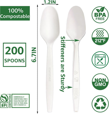 MISISIPI 150-Count Compostable Utensils Set - Heavy Duty BPI Certified, Plastic-Free Disposable Forks, Spoons, Knives for BBQ, Camping, Events, Plant-Based Cutlery