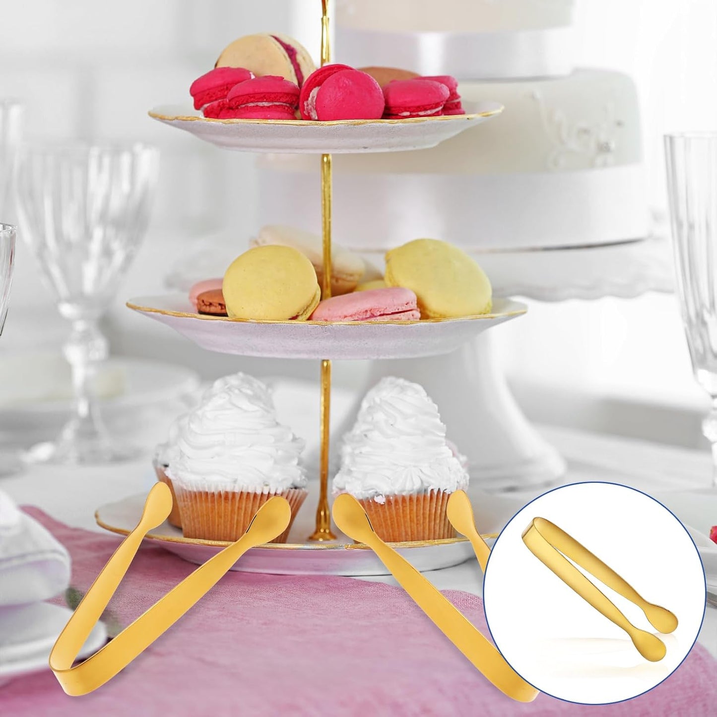 6Pcs Gold Small Tongs for Serving Food, 4 inches Gold Food Tongs Stainless Steel Buffet Tongs Kitchen Tongs, Serving Utensils for Buffet, Salad, Ice, Appetizer, Food for Tea Party Coffee Bar Catering