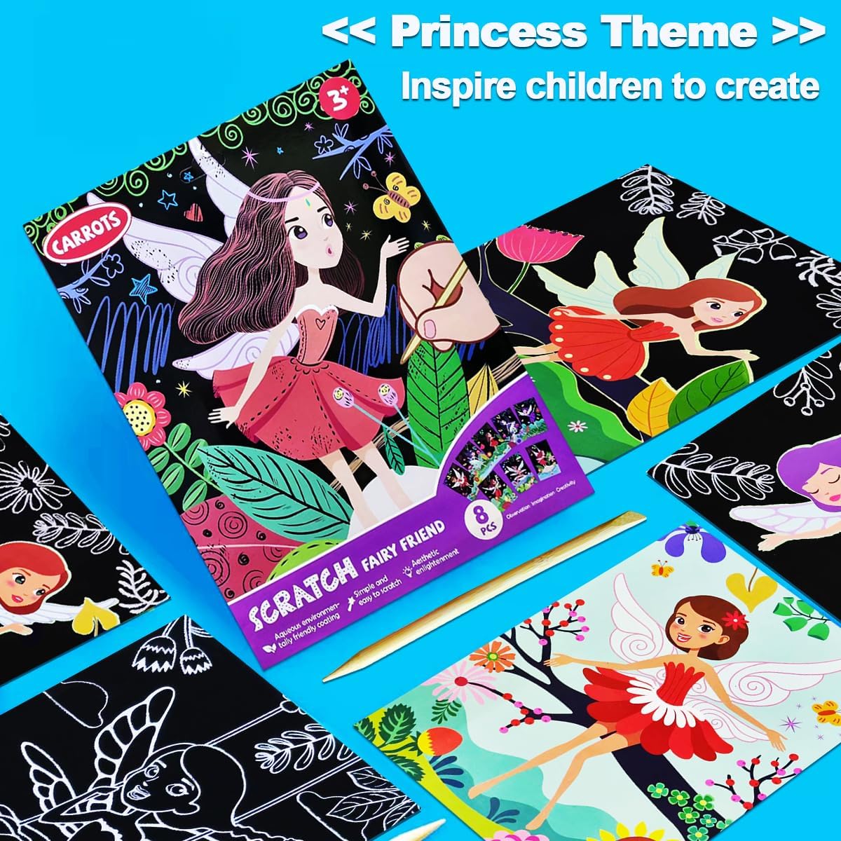 JUNQIU Scratch Art for Kids, Unicorns Black Rainbow Scratch Art Paper Set-Arts and Crafts & Supplies, DIY Activity & Party Games, Gifts for Toddlers, Girls & Boys Ages 3, 4, 5, 6, 7, 8