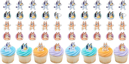 DecoPac Bluey So Much Fun Rings, 24 Cupcake Decorations Featuring Bluey, Bingo, Bandit, and Chilli, 3D Food Safe Cake Toppers – 24 Pack