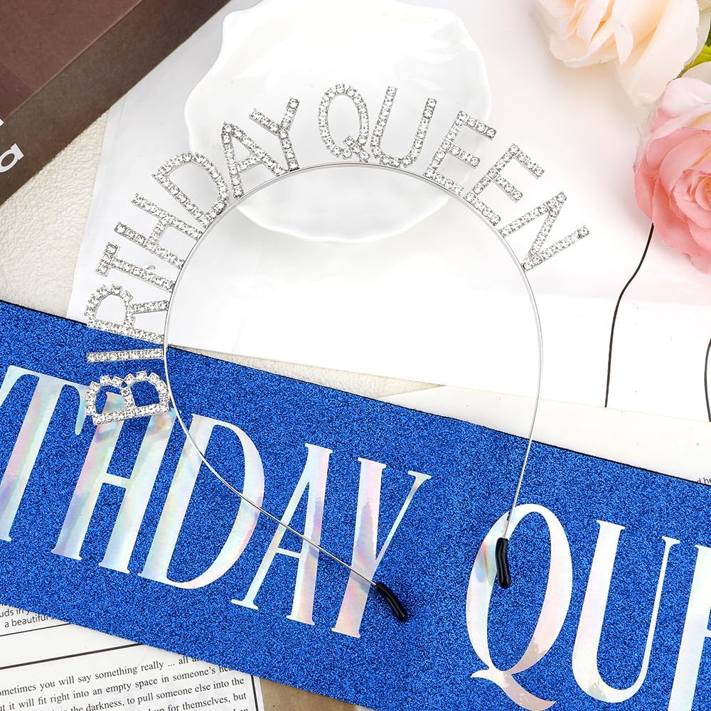 Birthday Sash & Crown for Women - Tiara Headband, Girls' Decorations Accessories
