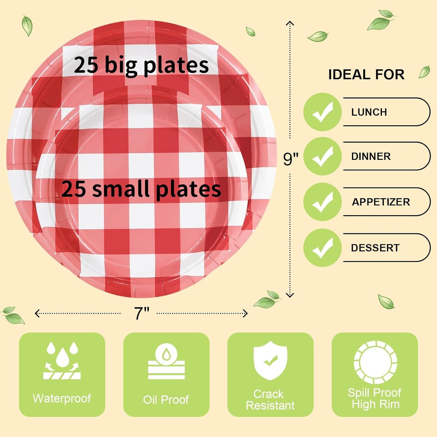 LANLISA 50 Pcs Pink Paper Plates Disposable, 25-9" & 25-7" Disposable Birthday Cake Dessert Plates For Valentines Day, Baby Shower, Easter Party, Mothers Day Party Supplies