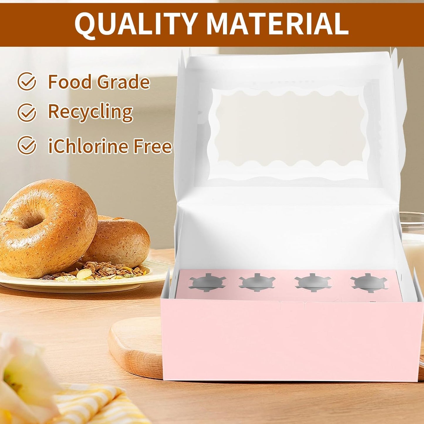 10 Packs Bento Cake and Cupcake Box 3 Holes Fit 2 Cupcakes and 1 Mini Cake Box with Clear Window and Stickers for Cake Cupcake Cookie or Easter and Mother’Day. (1+2/10pcs)