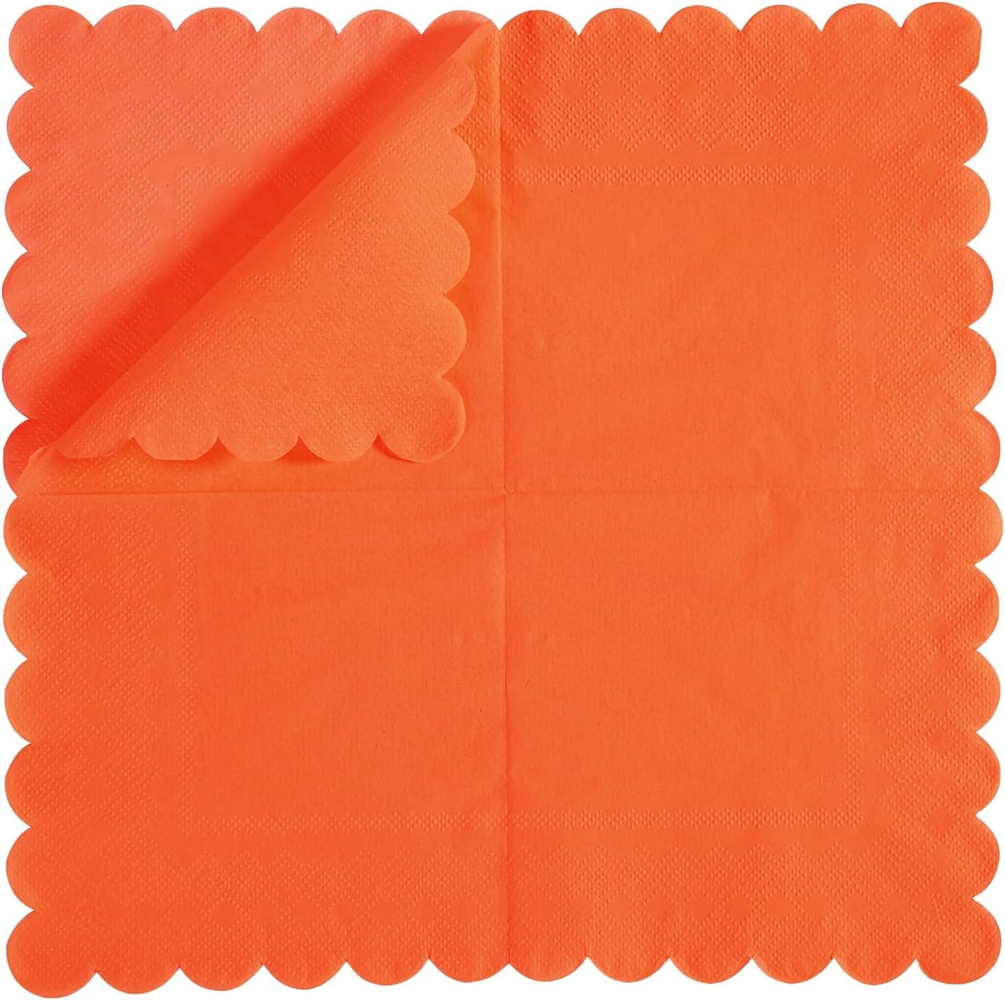 100 Pack Cocktail Napkin 2-Ply Scalloped Edged Dessert Napkins Folded 5 x 5 Inches Disposable Napkins for Dinner Wedding Birthday Party Bridal Anniversary Reception Event (Pink)